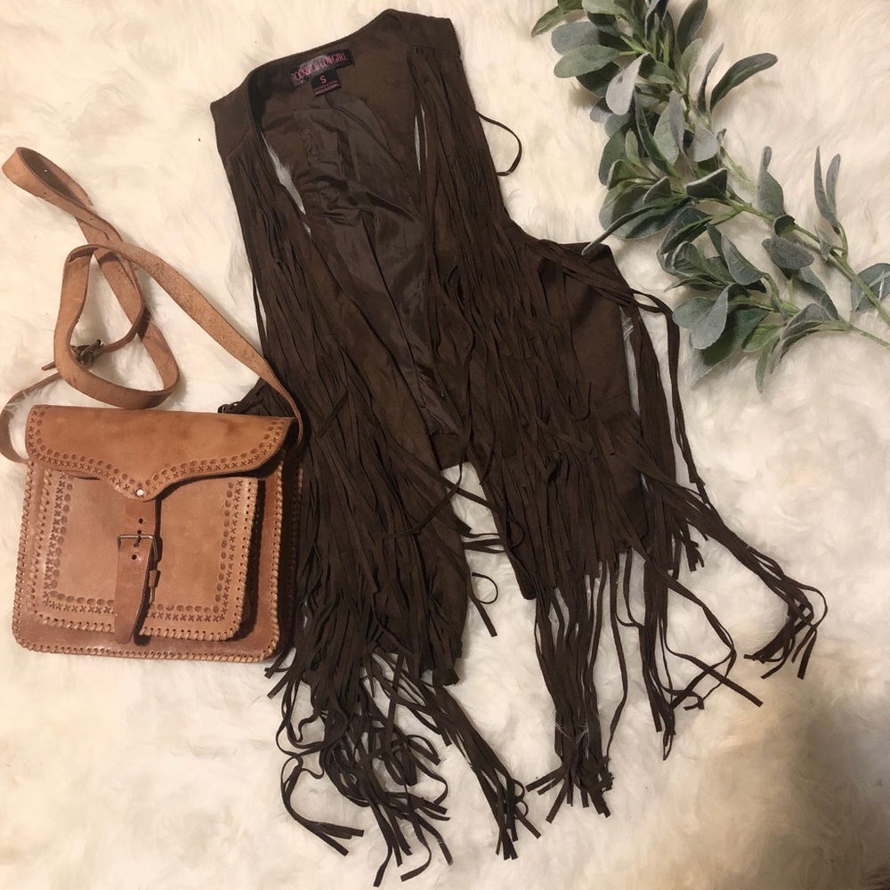 Brown fringe vest
